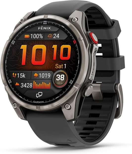 Garmin fēnix® 8 Pro, 47mm, AMOLED Display, Premium Connected Multisport GPS Smartwatch, inReach® Technology, Sapphire, Titanium with Graphite/Black Silicone Band