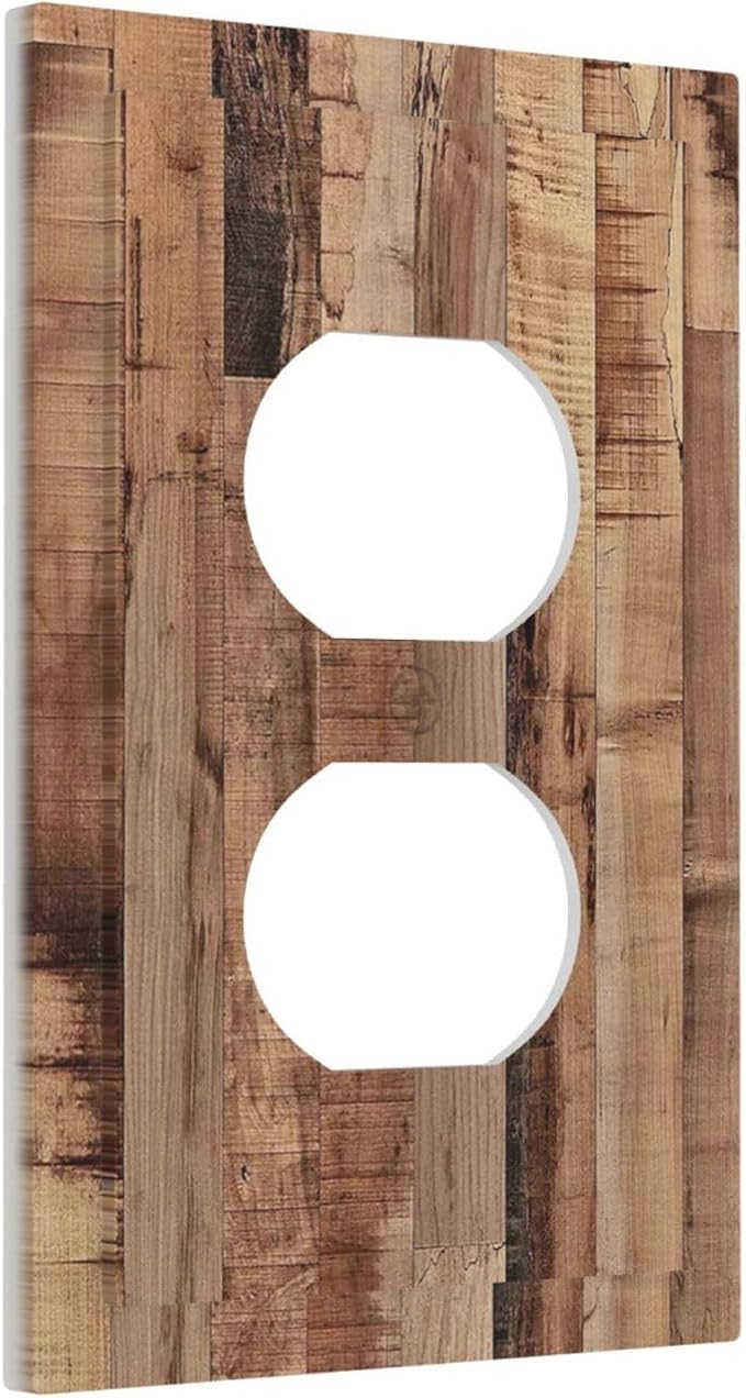 Outlet Covers Rustic Brown Wood Grain 1 Gang Duplex Wall Plate Decorative Switch Plates Electrical Receptacle Faceplate Light Switch Cover for Farmhouse Kitchen Decor