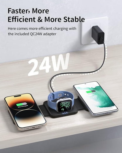 Wireless Charger Magnetic for iPhone - JoyGeek Wireless Charging Station Pad for iPhone 15 14 13 12 Pro Max Plus, for Apple Watch Ultra 9-2, AirPods