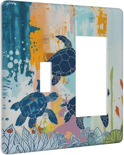 Outlet Covers Colorful Ocean Sea Turtle Marine Life 1 Toggle 1 Rocker Combination Decorative Wall Plate Electrical Switch Plates Light Switch Cover Plate for Kids room Bedroom Decor