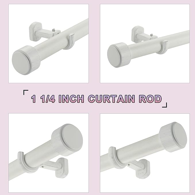 Heavy Duty Curtain Rods,1 1/4" Large Diameter Premium Nonadjustable Curtain Rod,132in/11ft Custom Window Treatment Rods with Durable Aluminum Brackets and End Caps,White Finish