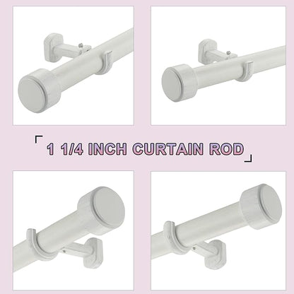 Heavy Duty Curtain Rods,1 1/4" Large Diameter Premium Nonadjustable Curtain Rod,60in/5ft Custom Window Treatment Rods with Durable Aluminum Brackets and End Caps,White Finish