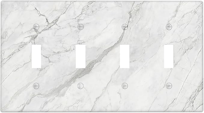 Light Switch Covers Marble Granite White And Grey Quad Toggle 4 Gang Wall Plate Electrical Faceplate Decorative Switch Plates for Home Bedroom Decor