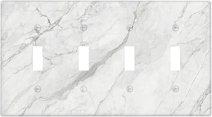 Light Switch Covers Marble Granite White And Grey Quad Toggle 4 Gang Wall Plate Electrical Faceplate Decorative Switch Plates for Home Bedroom Decor