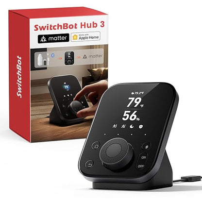 SwitchBot Hub 3 (3rd Gen), Smart Home Hub with 2.4" IPS Screen & Knob Control, WiFi Thermometer Hygrometer, IR Remote Hub (Matter/Bluetooth 200m), Alexa/Google/Apple Home Compatible