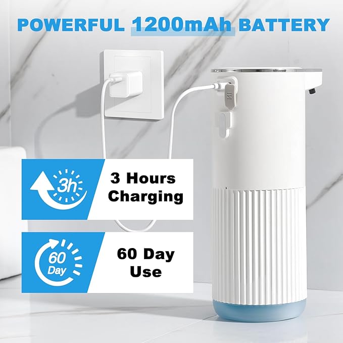 Automatic Soap Dispenser, 2 Pack White Touchless Liquid Soap Dispenser for Bathroom, 13.5 Fl Oz Plastic Electric Auto Dish Soap Dispensers Wall Mount for Kithcen with Adjustable Volume