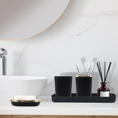 Black and Gold Bathroom Accessories Set, Bathroom Sets with Shower Curtain, Black Bathroom Accessories with Trash Can, Soap Dispenser, Soap Dish, Toilet Brush Holder, Qtip Holders for Bathroom