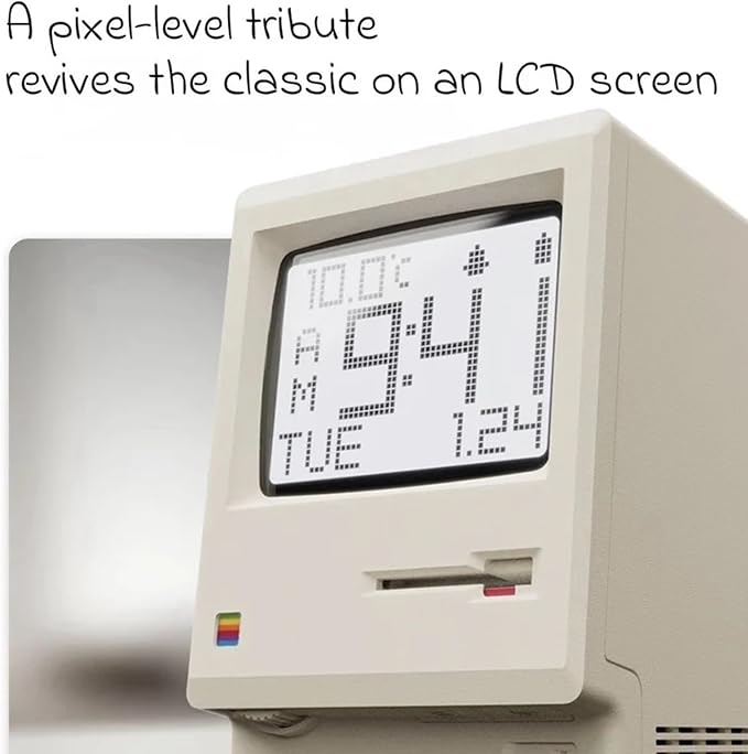 Maclock WB-8 Retro Pixel Alarm Clock, 1984 80s Computer Style Electronic Digital Clock with Large LCD Display, USB Desk Clock for Bedroom, Multiple Alarms, Calendar, Temperature, Adjustable Brightness