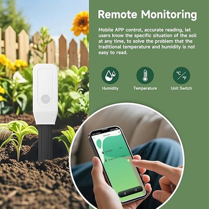 Smart Soil Tester Sensor,2.4G WiFi Humidity Meter and Temperature Tracker for Indoor Plants and Gardening, Real-time Notifications and app Control by Tuya/Smart Life,No Hub Required