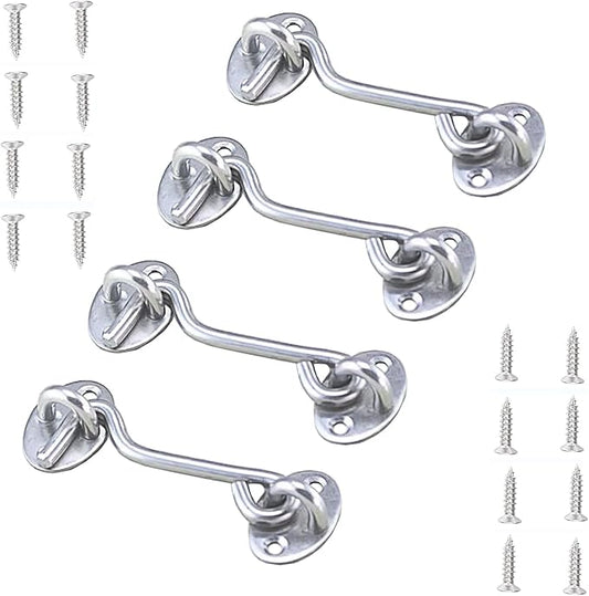 4 Pack Barn Door Latch Door Lock Hardware, Sliding Door Lock Eye Hook Latch with Screws, Rust-Resistant Metal Gate Latch, Privacy Hooks Latch for Inside Door