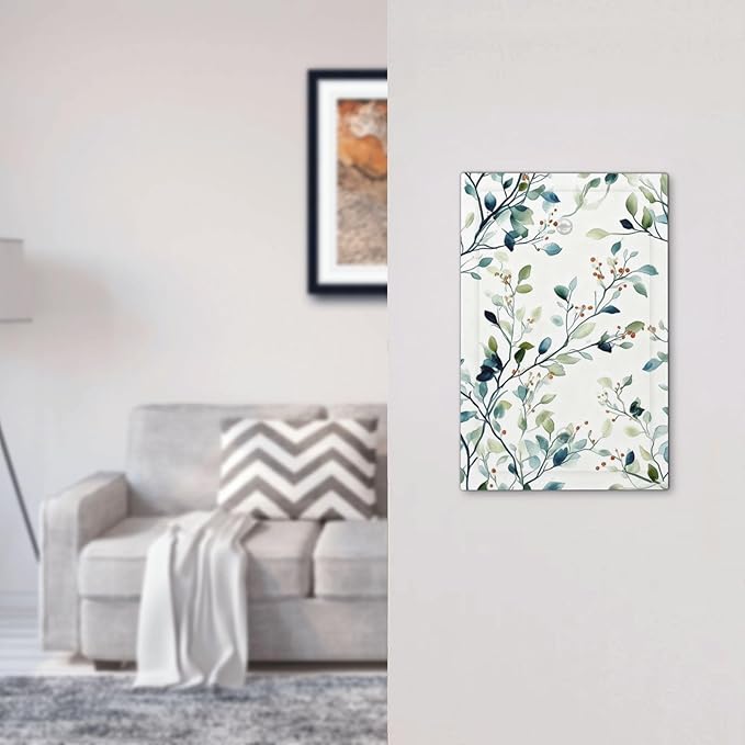 Decorative Light Switch Cover Plate Rustic Eucalyptus Leaf Geen Sage Leaves 1 Gang No Device Single Blank Outlet Covers Wall Plates for Electrical Outlets Faceplate for Bedroom Home Decor