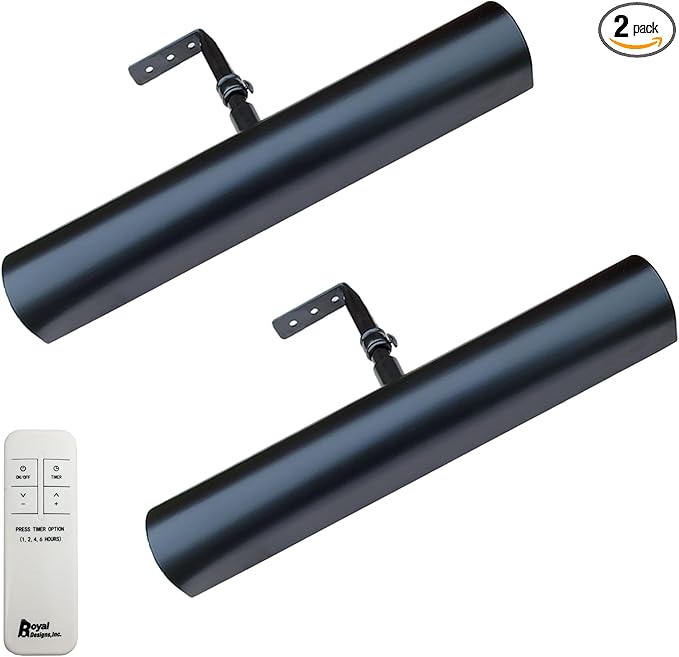 Royal Designs, Inc. Cordless Remote Control LED Picture Light, Dimmable with Timer Function, Black, 14.75 Inches, 2 Pack