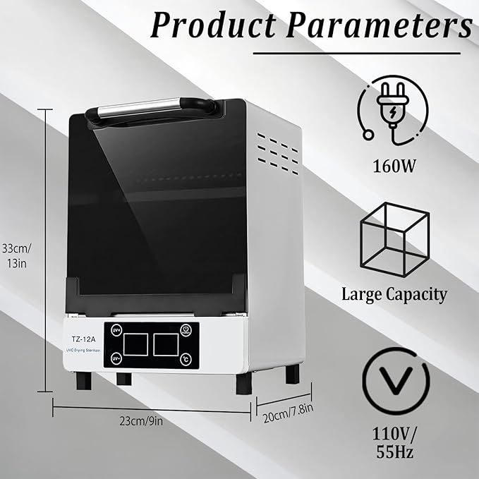 Nail Tool cleaning cabinet, Large capacity Stainless Steel cleaning, with Drying Function, Temperature and Timer Control, up to 60 Minutes, 110V Power Supply