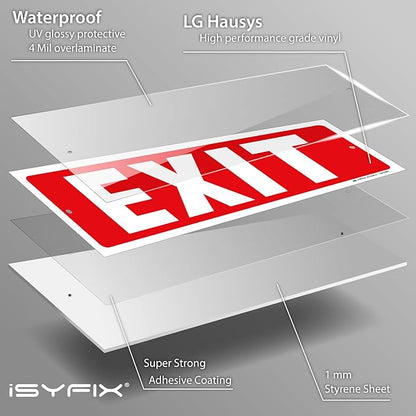 iSYFIX Exit Sign – 6 Pack 12x4 Inch – 40 mil Thick Polystyrene Plastic Sign, Laminated UV, Scratch & Fade Resistance, Waterproof, Indoor & Outdoor, Exit Signs for Exterior.