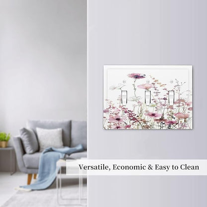 Floral Pink Watercolor Wildflowers Plant Flower Decorative Switch Plates 3 Gang Wall Plate Triple Toggle Light Switch Cover Faceplate Electrical Wall Panels for Bedroom Living Room Decor