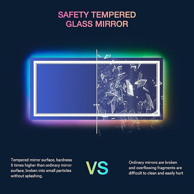 96x36 Inch RGB LED Bathroom Mirror with Lights, Color Changing RGB Backlit LED Mirror for Bathroom,Lighted Vanity Mirrors for Bathroom Wall, Dimmable, Anti-Fog (RGB Backlit+Front-Lit)
