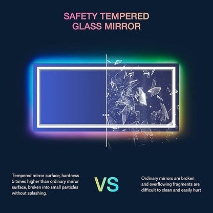55x36 Inch RGB LED Bathroom Mirror with Lights, Color Changing RGB Backlit LED Mirror for Bathroom,Lighted Vanity Mirrors for Bathroom Wall, Dimmable, Anti-Fog (RGB Backlit+Front-Lit)