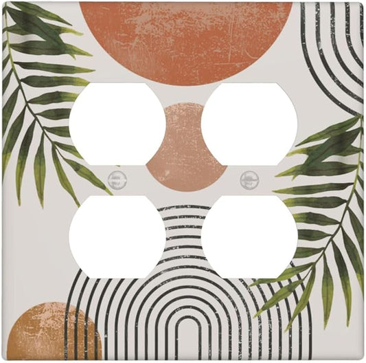 Beautiful Boho Mid Century Large Archs Sun Leaves Plants Outlet Covers 2 Gang Double Duplex Decorative Light Switch Covers Electrical Wallplates Socket Faceplate for Bedroom Living Room Decor