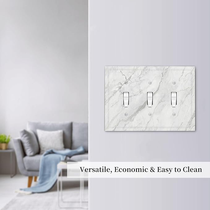 Decorative Switch Plates Marble Granite White And Grey 3 Gang Wall Plate Faceplate Triple Toggle Light Switch Cover Electrical Wall Panels for Home Bedroom Decor