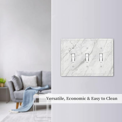 Decorative Switch Plates Marble Granite White And Grey 3 Gang Wall Plate Faceplate Triple Toggle Light Switch Cover Electrical Wall Panels for Home Bedroom Decor