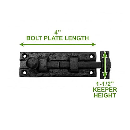 Renovators Supply Manufacturing Slide Bolt Door Lock Latch 4" Black Wrought Iron Sliding Bolt Gate Latch for Cabinet Doors with Mounting Hardware Pack of 10