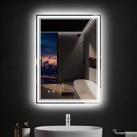 28"x 36" LED Bathroom Mirror with Anti-Fog, Dimmable Backlit + Front Lit, LED Bathroom Vanity Mirror for Wall, Memory Function, Shatter-Proof Glass, ETL Listed(NHYJ7922D)