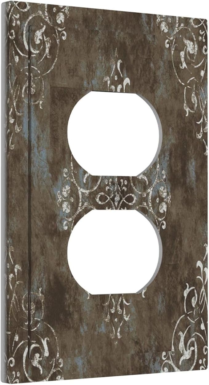 Gothic Vintage Abstract Brown Patterns Single Duplex Wall Plate Covers Light Switch Cover 1 Gang Outlet Plate Decorative Switchplate Covers Electrical Faceplate for Country Bathroom Decor
