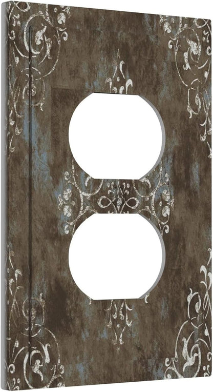 Gothic Vintage Abstract Brown Patterns Single Duplex Wall Plate Covers Light Switch Cover 1 Gang Outlet Plate Decorative Switchplate Covers Electrical Faceplate for Country Bathroom Decor