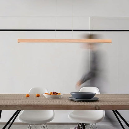 39" Wood Linear Pendant Light Fixture Modern LED Pendant Lights Led Dimmable Chandelier with Remote Control Ceiling Hanging Lights Pool Table Lights for Dining Room Kitchen Island Lights Natural