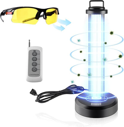 38W UV Sanitizer Light, Portable Ultraviolet Light with 3-Gear Timer, 110V, 99.99% UVC Ozone Free UV Lamp for Home, Office, Hotel, School