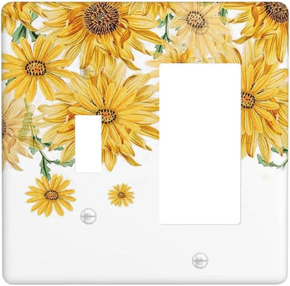 Sunflower Yellow Flowers Floral Outlet Covers 1 Toggle 1 Rocker Combination Decorative Wall Plate Electrical Switch Plates Light Switch Cover Plate for Bed Room Living Room Decor