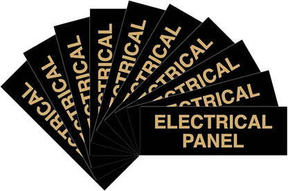 All Quality Basic Electrical Panel Sign - Fire Regulation Safety Compliance Sign - Black/Gold - Small (10 Pack)