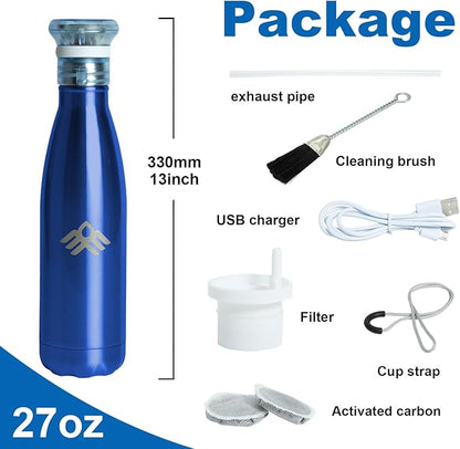 27 oz Smart Self Cleaning Water Large Bottle Cobalt 304 Stainless Steel Insulated Light Purifying Bottle LED + Activated-Carbon Filter USB-C Rechargeable BPA-Free for Outdoor & Sports