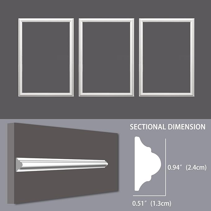 3-Frame 16" x 24" Premade Accent Wall Molding Kit, Ready-to-Assemble Wainscoting Panels, Pre-Cut Chair Rail Moulding Trim Picture Frame for Home Décor