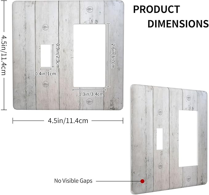 Rustic White Grey Wood Grain Outlet Covers 1 Toggle 1 Rocker Combination Light Switch Cover Plate Decorative Wall Plate Electrical Switch Plates for Bedroom Bathroom Decor