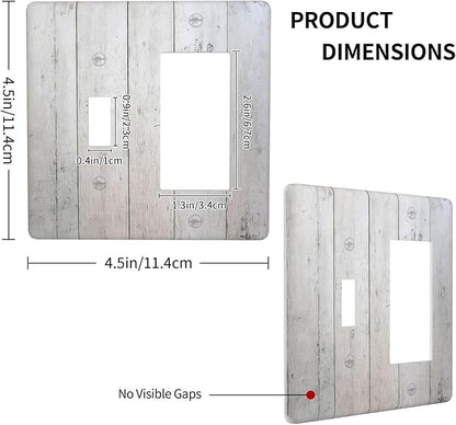 Rustic White Grey Wood Grain Outlet Covers 1 Toggle 1 Rocker Combination Light Switch Cover Plate Decorative Wall Plate Electrical Switch Plates for Bedroom Bathroom Decor