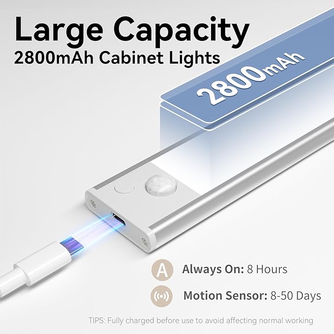 Under Cabinet Lighting, LED Magnetic Motion Activated Under Cabinet Lights, Rechargeable Closet Lights 2800mAh Battery Operated, Wireless Dimmable Under Counter Lights for Kitchen,Hallway 5 Pack