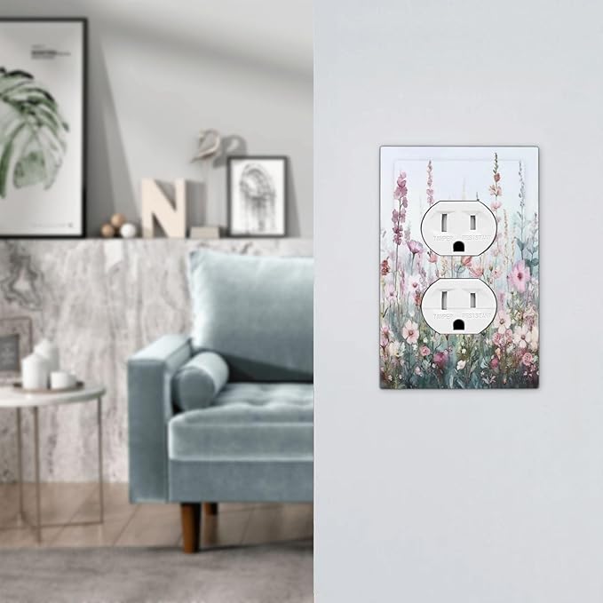 Pink Floral Watercolor Botanical Wildflowers Outlet Covers 1 Gang Duplex Light Switch Cover Decorative Switch Plates Electrical Receptacle Faceplate Wall Plate For Bed Room Living Room Decor