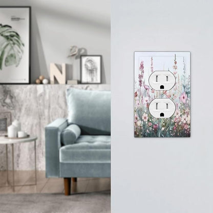 Pink Floral Watercolor Botanical Wildflowers Outlet Covers 1 Gang Duplex Light Switch Cover Decorative Switch Plates Electrical Receptacle Faceplate Wall Plate For Bed Room Living Room Decor