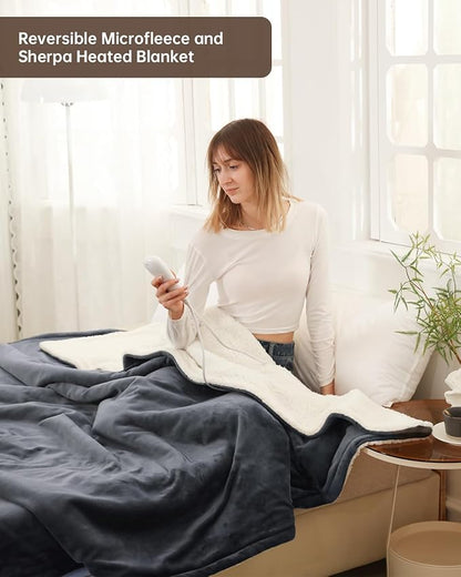 Electric Heated Blanket Twin Size, Washable Blanket Warmer for Home for Adults, Fast Heating Super Cozy Soft Flannel 62" x 84", 9 Heat Levels, 1-9H Auto-Off, ETL Certified, Slate Gray