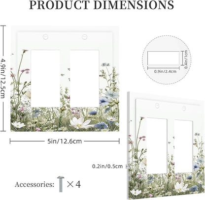 Colorful Wildflowers Daisy Plant Butterfly Floral Decorative Outlet Covers 2 Gang Double GFCI Rocker Electrical Wall Panels Light Switch Cover Plate for Bed Room Living Room Decor