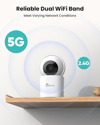 3K Indoor Security Camera,360°PTZ Home Baby/Pet Monitor,Auto Tracking,5MP Night Vision,2.4/5GHz WiFi,Motion & Sound Detection,2-Way Audio,SD Card/Cloud Storage,Works with Alexa,No Monthly Fee