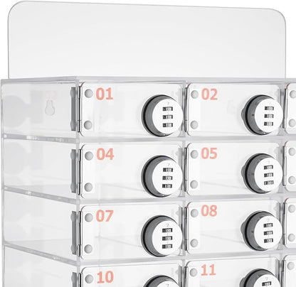 Cell Phone Locker Box 15 Slots Clear Acrylic Cell Phone Organizer Cabinet with Combination Locks Wall-Mounted Locking Cell Phone Storage Box for Classroom Office,Shool,Office (15 Slots, Acrylic)