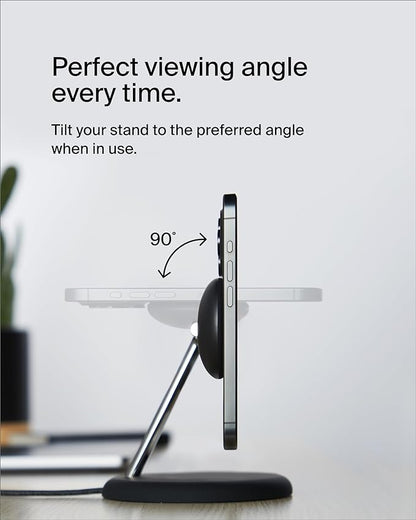Belkin MagSafe-Compatible 3-in-1 Wireless Charger Stand 15W - Qi2-Certified Wireless Charging Station, Fast Charging of iPhone 16, AirPods, & Apple Watch - 36W Included - Black
