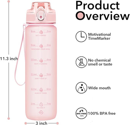 32oz Water Bottle with Time Marker, Motivational Drinking Bottle with Strap, BPA-Free Leak-Proof, Encouraging Water Bottle Time to Drink Water for Gym School Office Travel