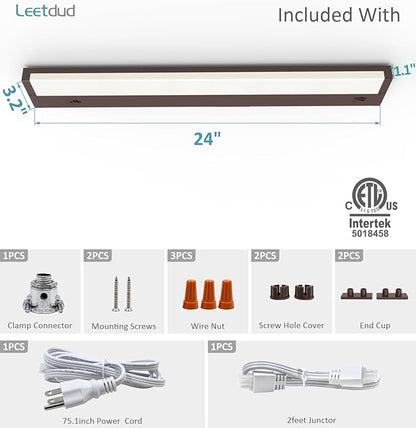 LED Under Cabinet Lighting Hardwired or Plug in, 24 Inch 12W, Dimmable 5 Color 2700K/3000K/3500K/4000K/5000K, Linkable Eyes Care Design Counter Lights for Kitchen, Sink, ETL Listed, Bronze