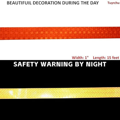 Orange Reflective Tape Outdoor Waterproof 1 inch, High Visibility Industrial Marking Tape, Safety Adhesive Stickers (15 feet)