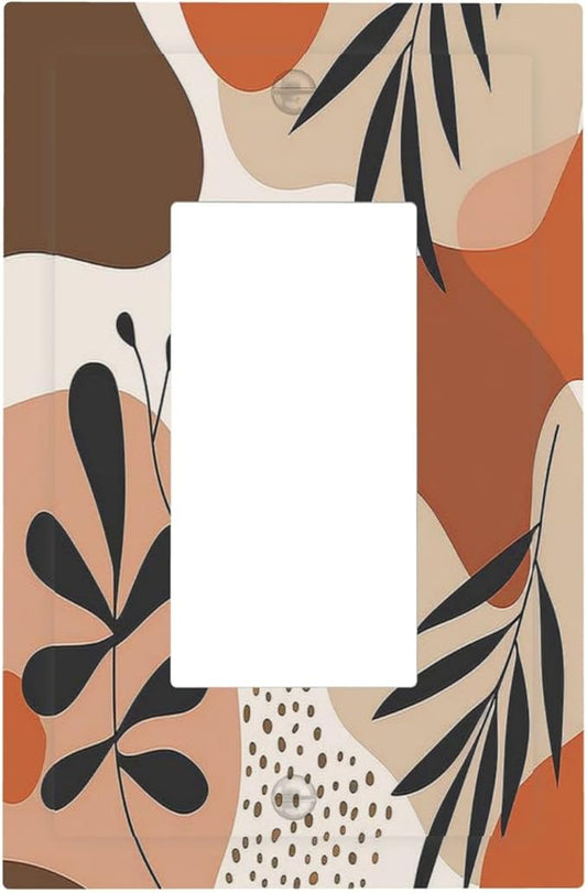 Decorative Outlet Covers Boho Botanical Orange Green Beige Minimalist 1 Gang Single Rocker Light Switch Cover Plate Wall Plates GFCI Faceplate for Bedroom living Room Decor