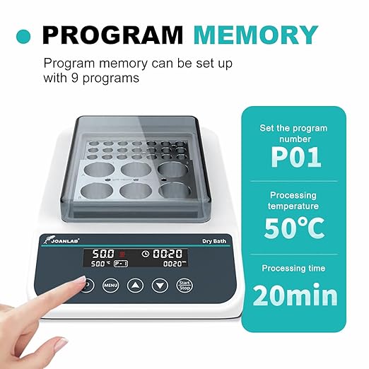 JOANLAB Double Position Digital Dry Bath Incubator,with 1.5mlx35,2mlx35 Aluminium Heating Block,Programmable Lab Dry Bath Heater w/Timer Control