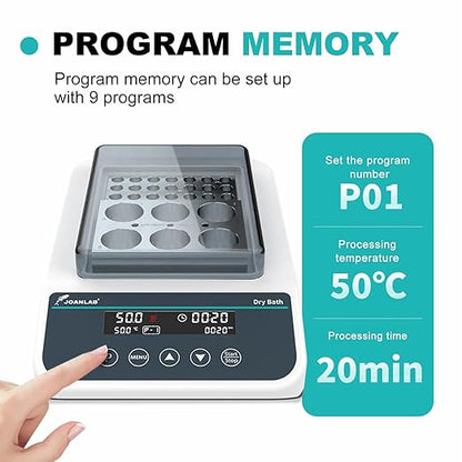 JOANLAB Double Position Digital Dry Bath Incubator,with 1.5mlx35,2mlx35 Aluminium Heating Block,Programmable Lab Dry Bath Heater w/Timer Control